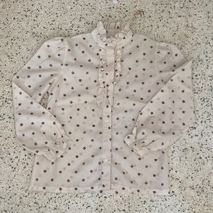 LUCKY WINNER Vintage White Ruffle Blouse Made in USA Size 15/16 (M/L)